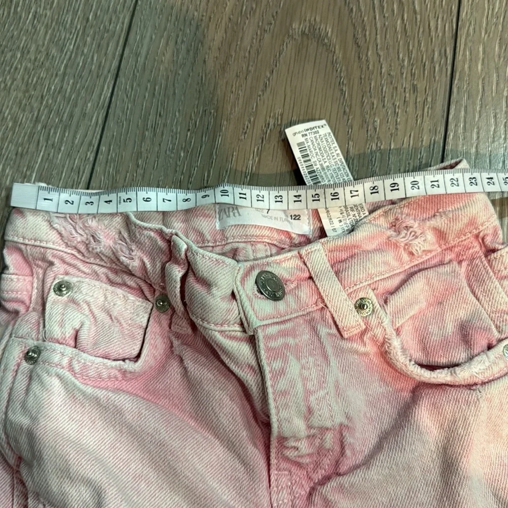 Zara Kids Distressed Straight Leg Jeans Pink Size 7 - Picture 6 of 7
